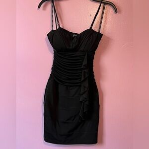 XOXO Black Ruched Dress with Ruffle